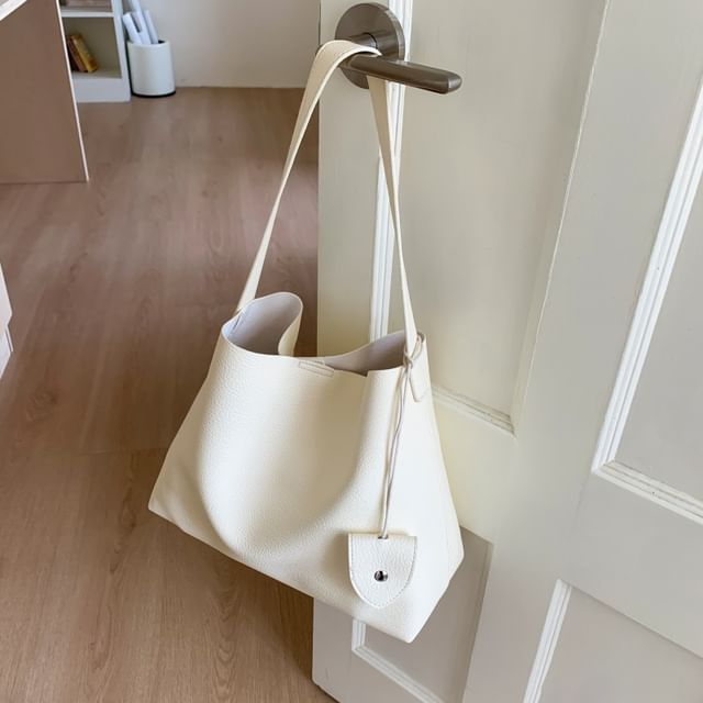 Faux Leather Shoulder Bag With Pouch & Accessory Holder