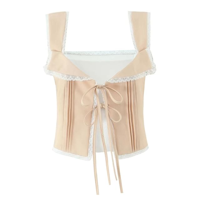 Square Neck Lace Panel Sleeveless Crop