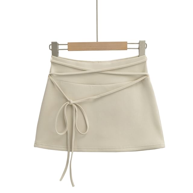 High-Rise Lace-Up Mini A-Line Skirt