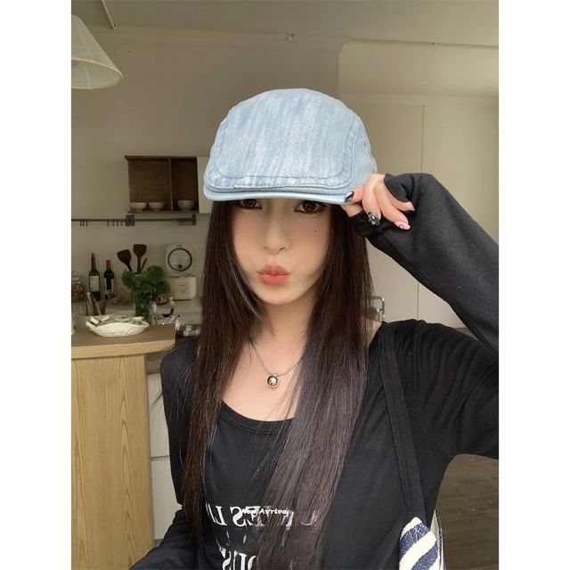 Denim Newsboy Cap Ribbon