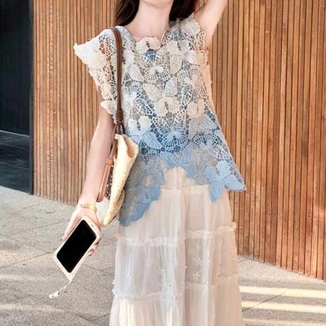 Sleeveless Lace Panel Top & Maxi Skirt Set