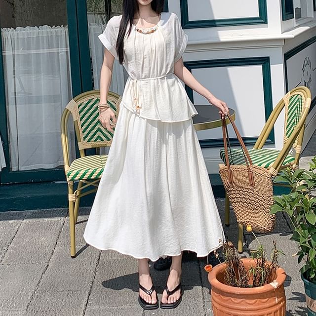 Two-Piece Asymmetric Top & Maxi Skirt Ensemble