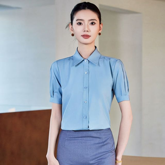 Collared Button Blouse & Mini Pencil Skirt Set