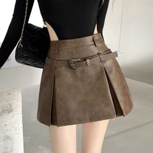 High-Rise Faux Leather Mini A-Line Skirt