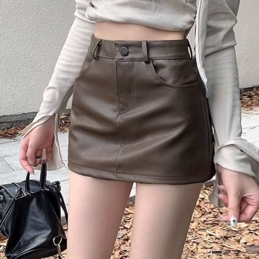 High-Rise Faux Leather Pencil Mini Skirt