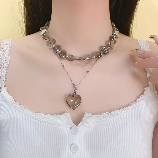 Heart Pendant Faux Crystal Choker Station