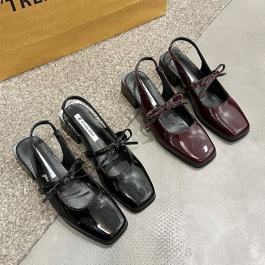 Bow Jane Mary Pumps Square Toe Slingback