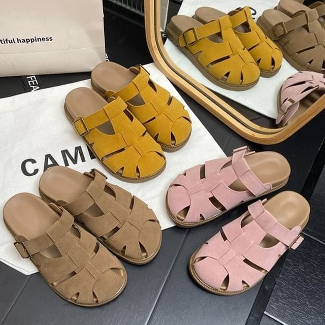 Suede Mules Platform Woven Faux