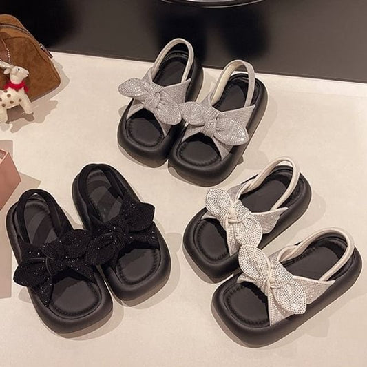 Slingback Rhinestone Bow Platform Sandals
