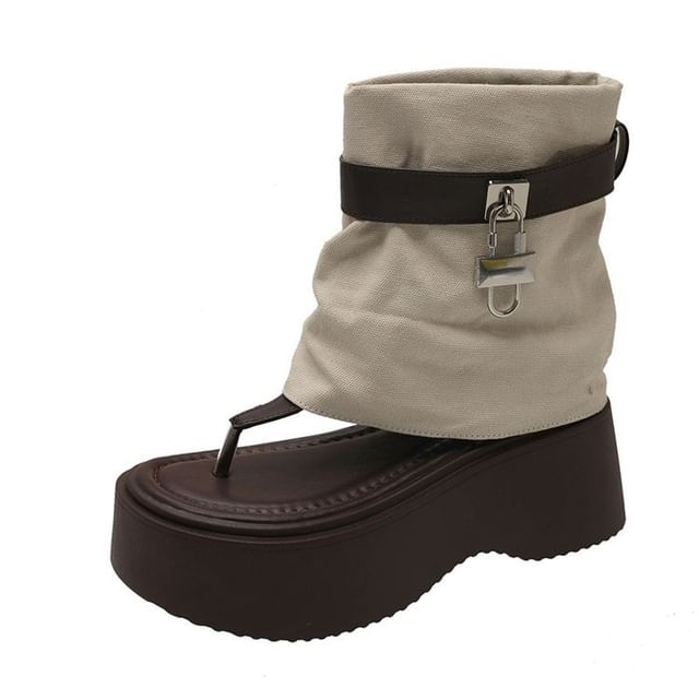 Thong Padlock Boots Panel Platform