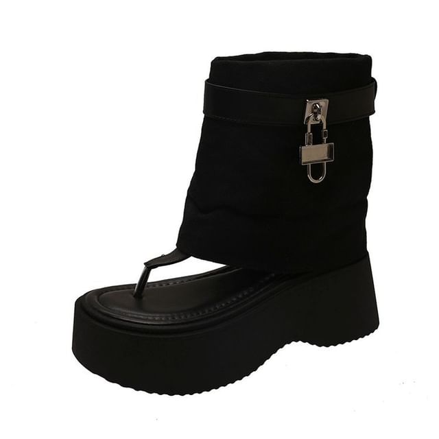 Thong Padlock Boots Panel Platform