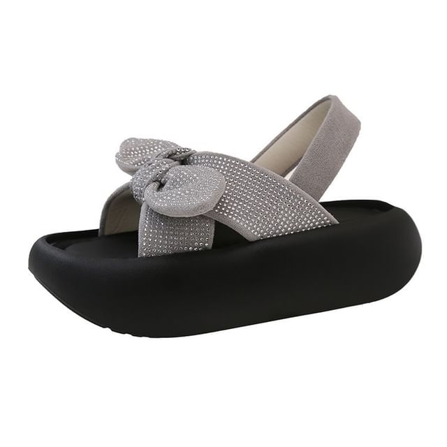 Slingback Rhinestone Bow Platform Sandals