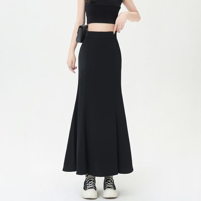 High-Rise Slit Midi Fishtail Skirt