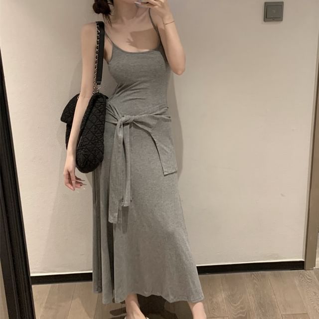 Spaghetti Strap V-Neck Striped Maxi A-Line Dress