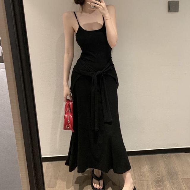 Spaghetti Strap V-Neck Striped Maxi A-Line Dress