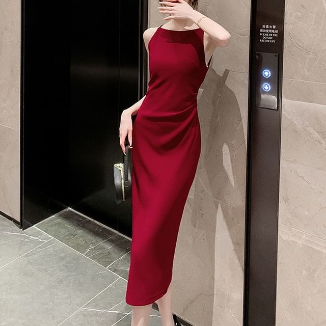 Sleeveless Sheath Midi Dress Plain