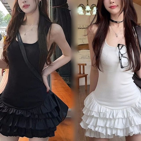 Mini Plain Dress Sleeveless Tiered
