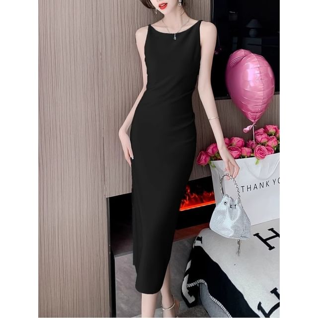 Sleeveless Sheath Midi Dress Plain
