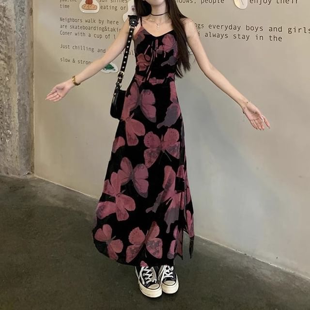 A-Line Strap Print Spaghetti Designs) Dress Floral V-Neck (Various