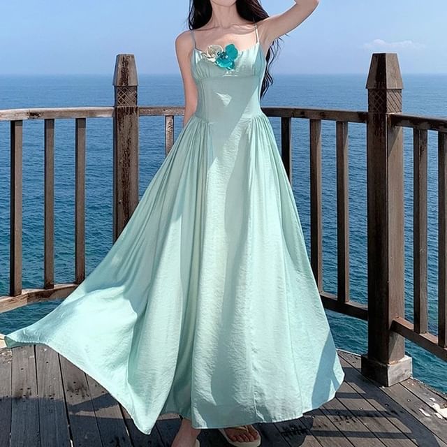 Accent Dress Spaghetti Maxi A-Line Strap Floral