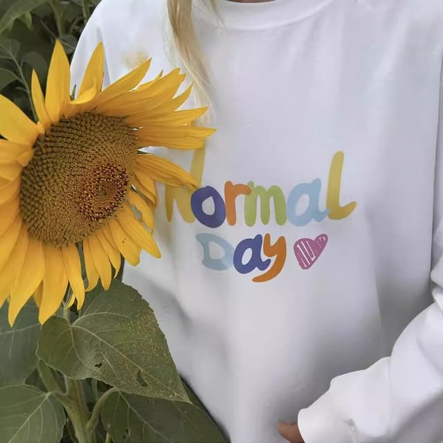 T-Shirt Crew Long-Sleeve Print Lettering Neck