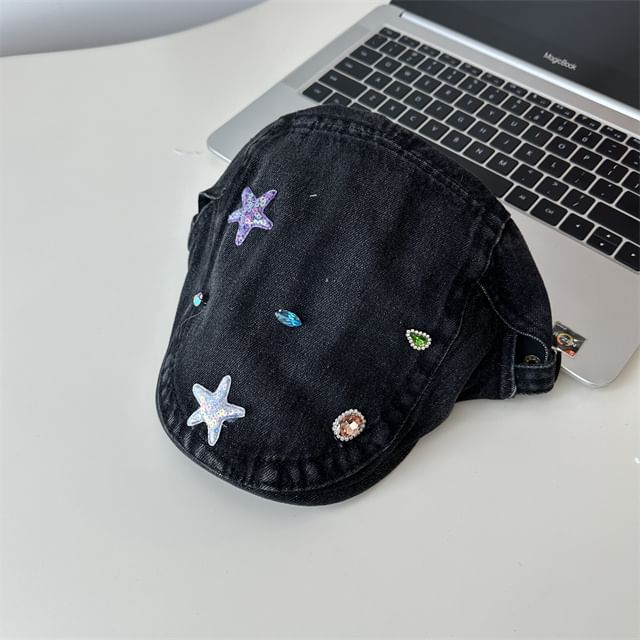 Embellished Flat Cap Denim