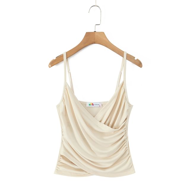 Ruched Plain Camisole Top with Open-Front Cardigan