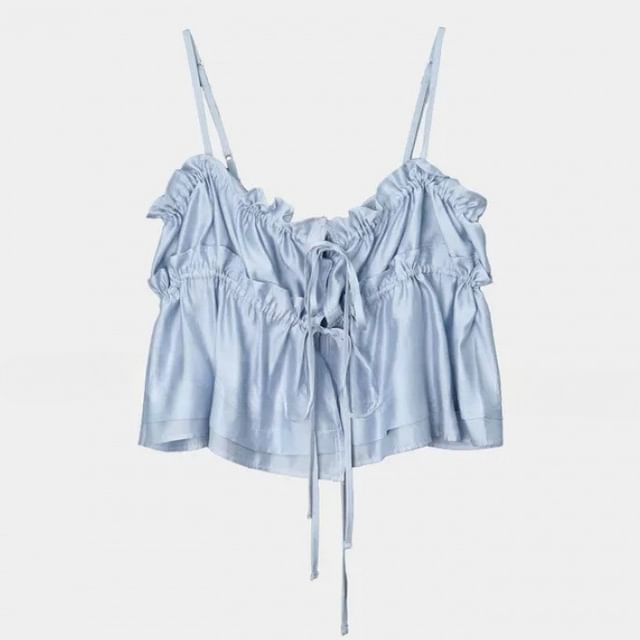 Ruffled Plain Tie-Front Cami Top