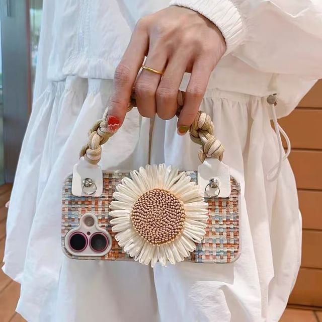 Sunflower Phone Case Woven Lanyard Adhesive Decoration / Set Strap