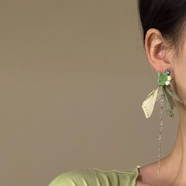 Flower Drop Butterfly Earring Fringed