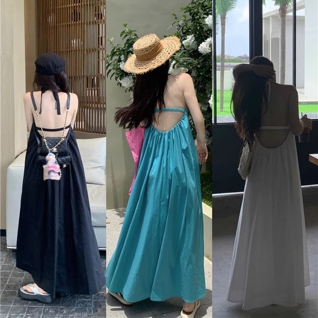 Print Neck Sleeveless Dress Maxi Halter