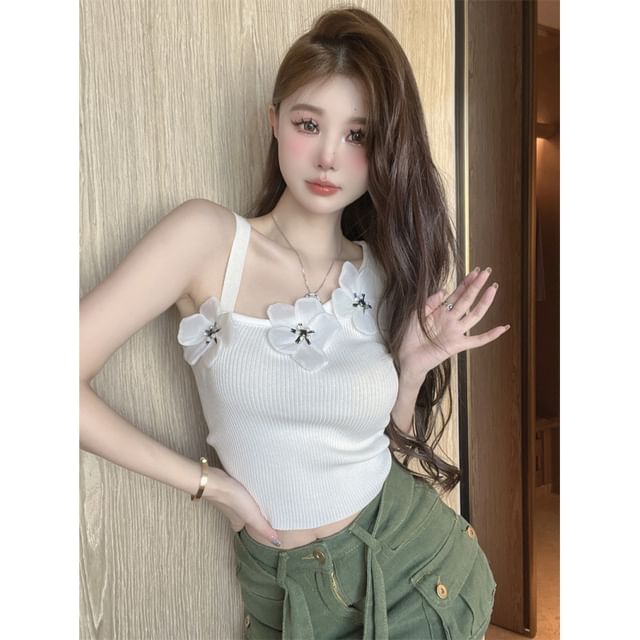 Tank Top Asymmetrical Floral Crop