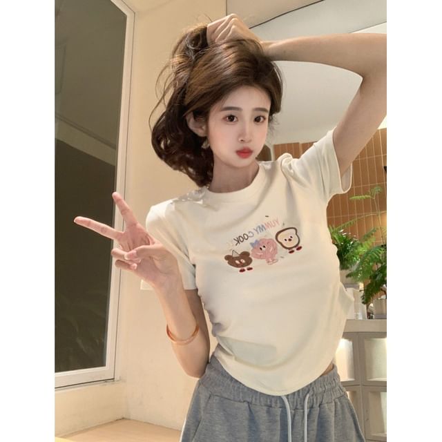 T-Shirt Embroidered Crop Crewneck Short-Sleeve