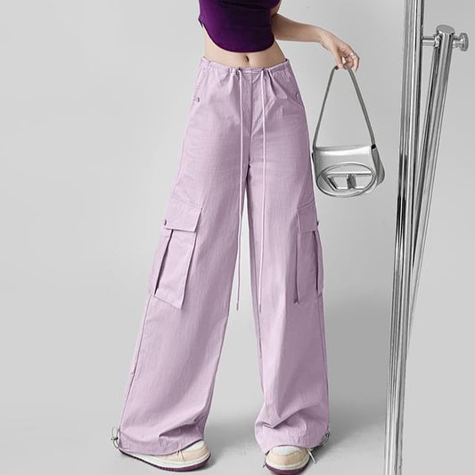 Low Waist Plain Wide Leg Cargo Pants (Various Designs)