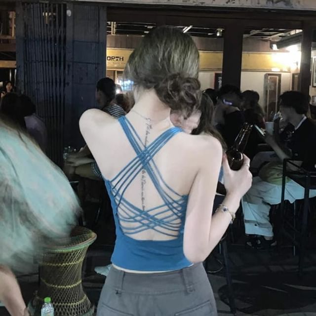 Plain Open-Back Strappy Cropped Top