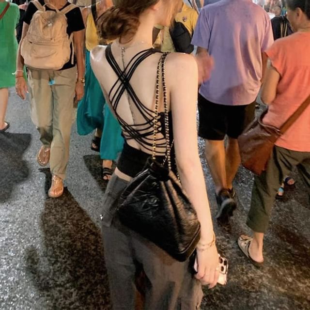 Plain Open-Back Strappy Cropped Top