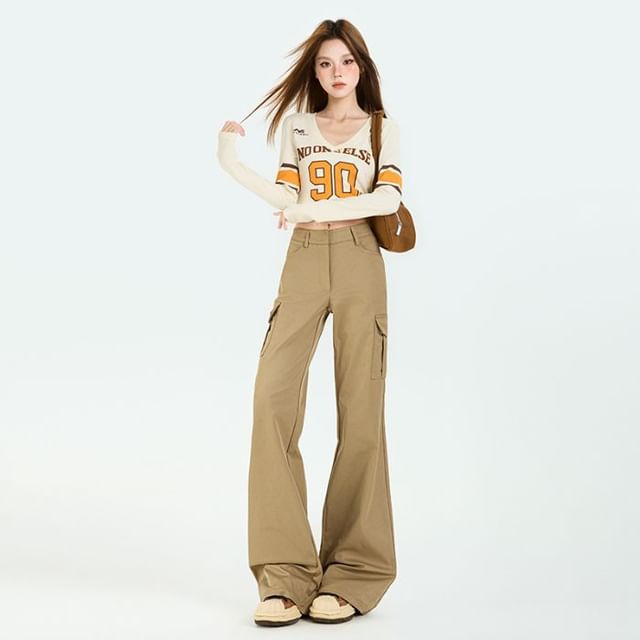 Mid Rise Plain Flared Cargo Pants (Various Designs)