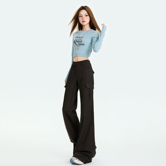 Mid Rise Plain Flared Cargo Pants (Various Designs)