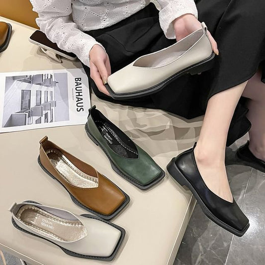 Toe Faux Flats Leather Square