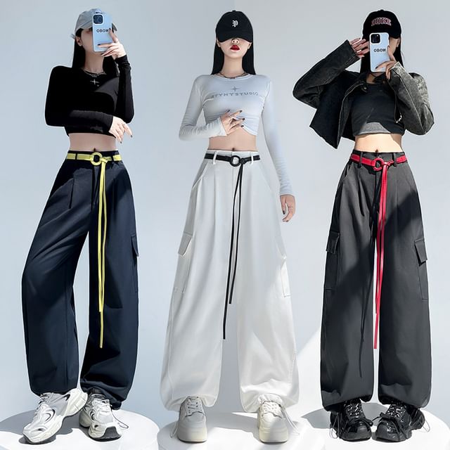 Mid Rise Plain Baggy Cargo Pants
