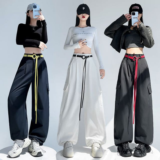 Mid Rise Plain Baggy Cargo Pants