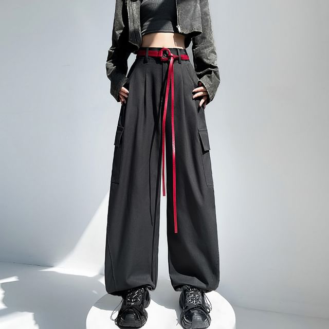 Mid Rise Plain Baggy Cargo Pants
