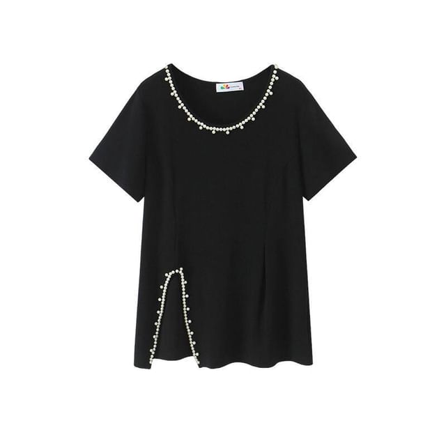 Plain Slit-Hem Crewneck Short-Sleeved Tee