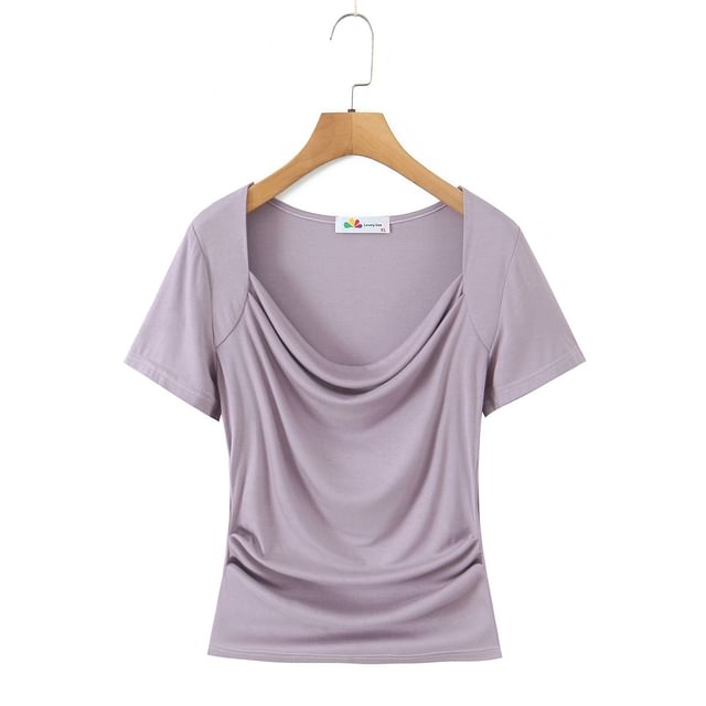Plain V-Neck Short-Sleeved Cropped Top