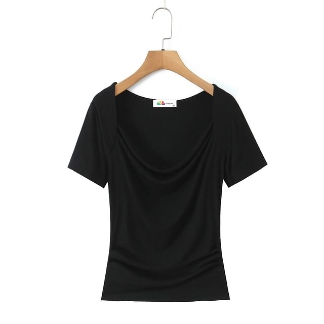 Plain V-Neck Short-Sleeved Cropped Top