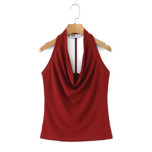 Plain V-Neck Sleeveless Cropped Top