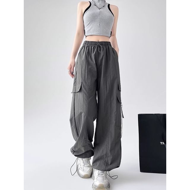 Elastic Waist Plain Baggy Cargo Pants (Various Designs)