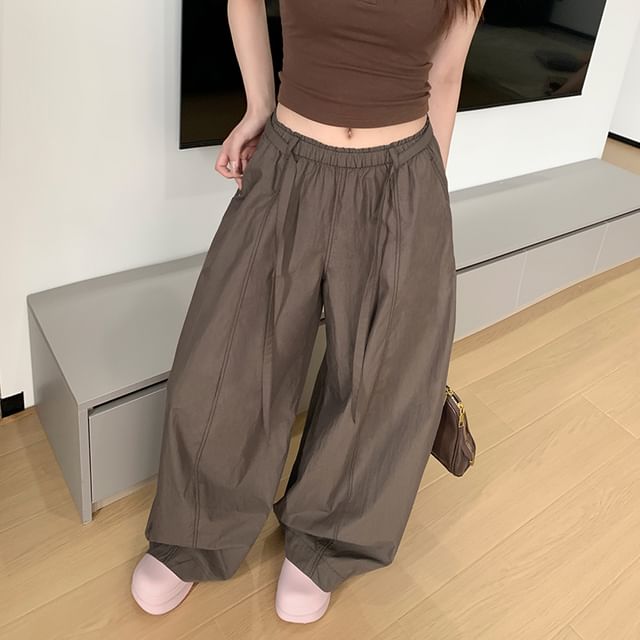 Elastic Waist Plain Baggy Cargo Pants