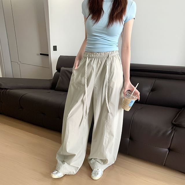 Elastic Waist Plain Baggy Cargo Pants