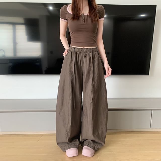 Elastic Waist Plain Baggy Cargo Pants